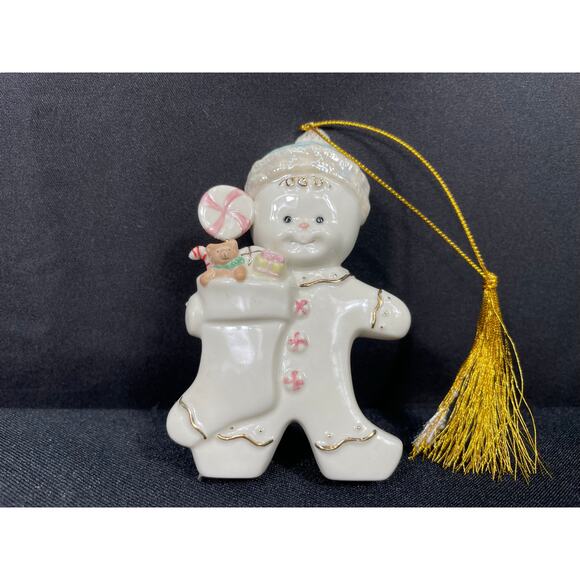 Vintage Lenox Annual Gingerbread Man Christmas Ornament with Stocking, Keepsake - Picture 1 of 4